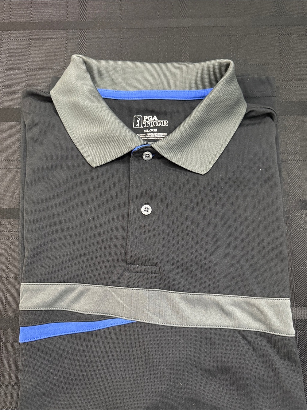 PGA TOUR Black Polo with Gray Collar and Blue Trim